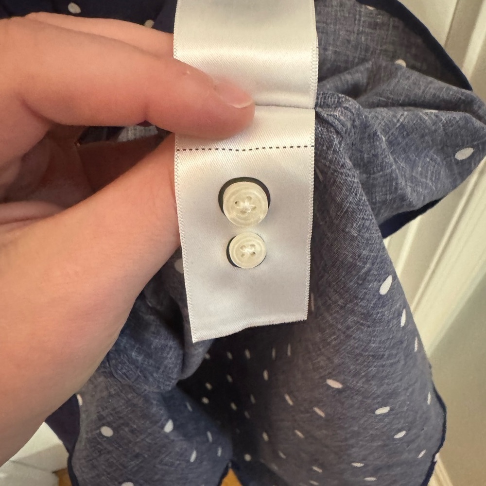 UNTUCKit Navy and White Polka Dot Shirt Dress, tie front - Picture 6 of 7
